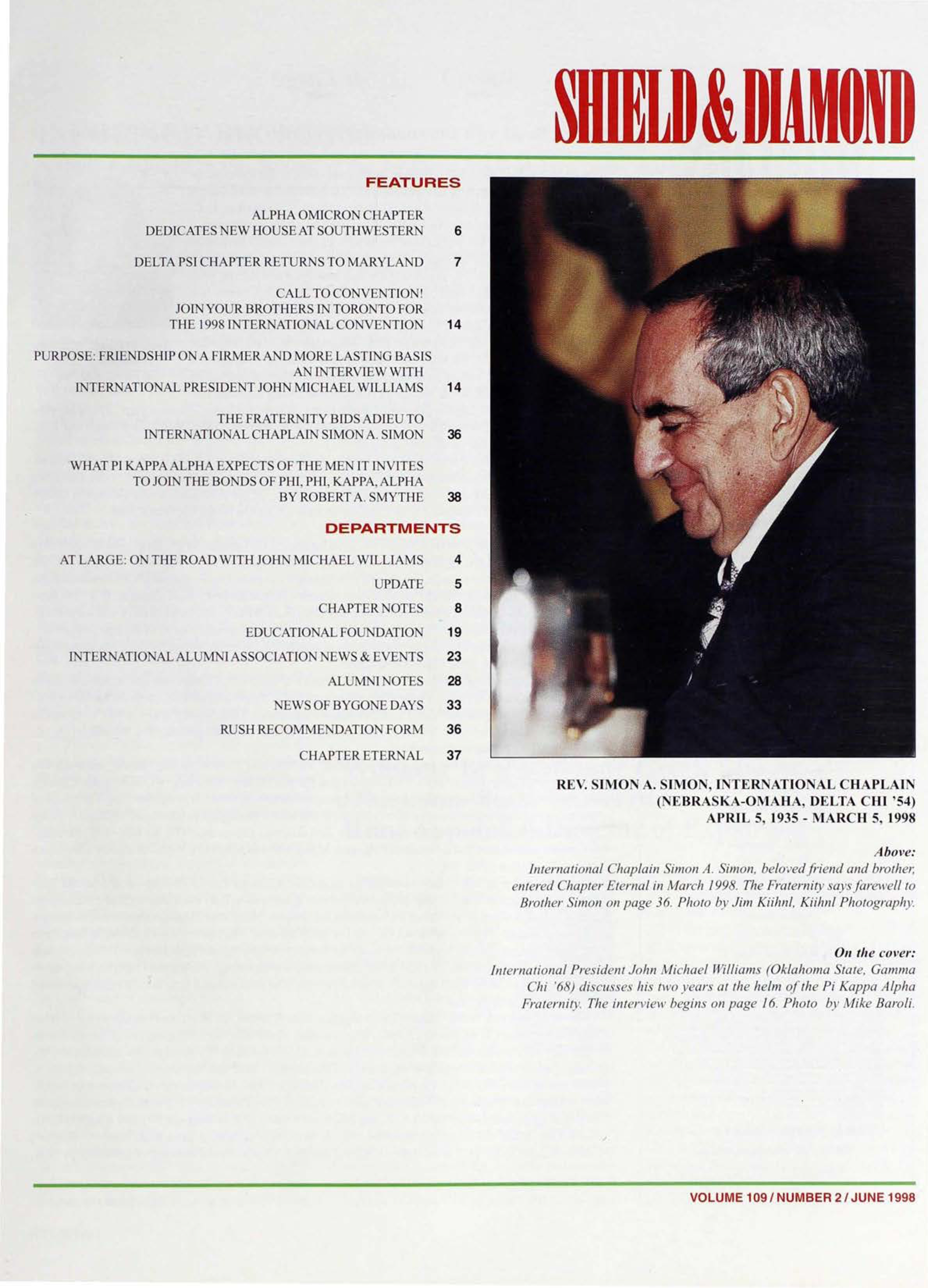 Shield & Diamond, Vol. 109, No. 2, Table of Contents